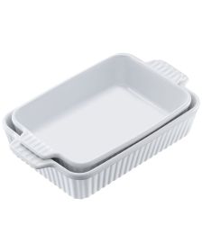 Ceramic Baking Dish, 7" x 11", Bakeware Set of 2, Rectangular Casserole Dish Set, Baking Pans with Handles, Oven Secure, Lasagna Pans Deep for Co
