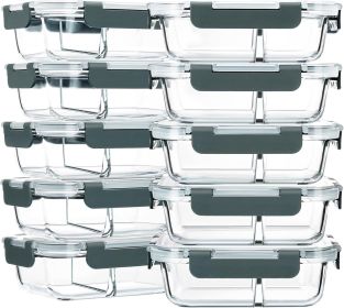10-Pack,30 Oz Glass Meal Prep Containers 2 Compartments Airtight Lunch Bento Boxes with Lids, Glass Food Storage Containers, Microwave, Oven