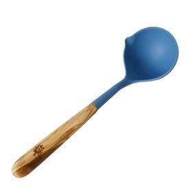 Silicone Soup Ladle with Olivewood Handle, Blue