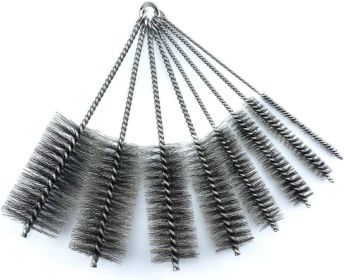 Pipe Cleaning Brush Set Stainless Steel Bristles, 8 Piece Variety Pack for Auto Parts, Bottles, Tubes, Etc.