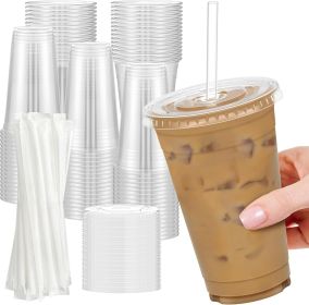 100 Pack - 24 oz Clear Plastic Cups with Lids and Straws, Sturdy & Food Safe Iced Coffee Cups with lids
