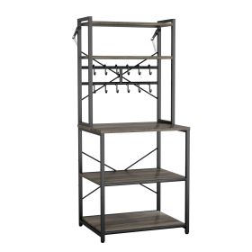 Kitchen Bakers Rack, 23.6 inch Width Bakers Rack, Kitchen Stand with X-Shaped Support Bar, 12 S-Shaped Hooks, Double-Layer Top Shelf