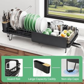 Large Dish Drying Rack - Expandable (19.3" to 29.4") Dish Rack for Kitchen Counter, Stainless Steel Dish Drainer with Utensil Holder